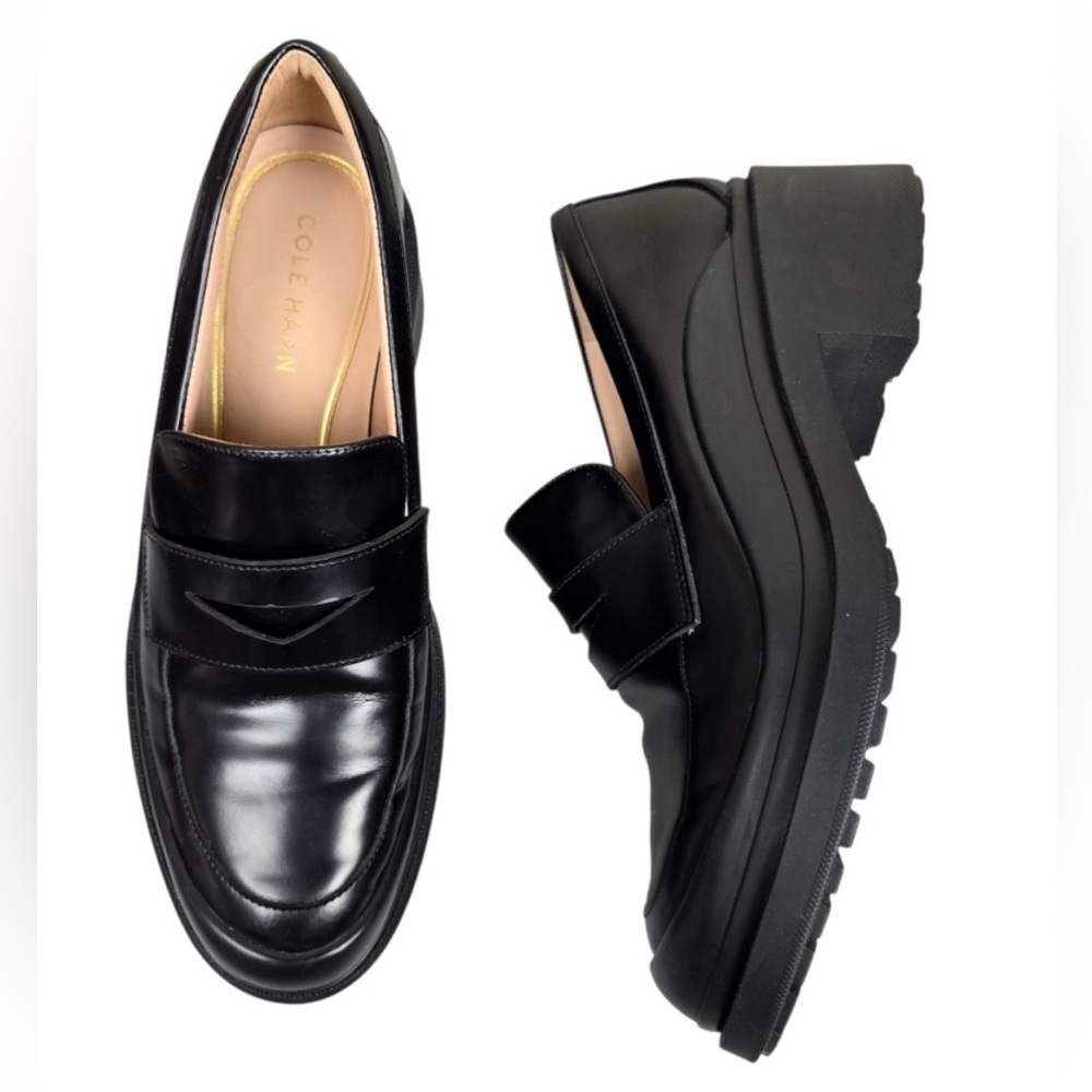 COLE HAAN Westerly Water Resistant Chunky Lug Sole Loafer Leather 8.5 Black